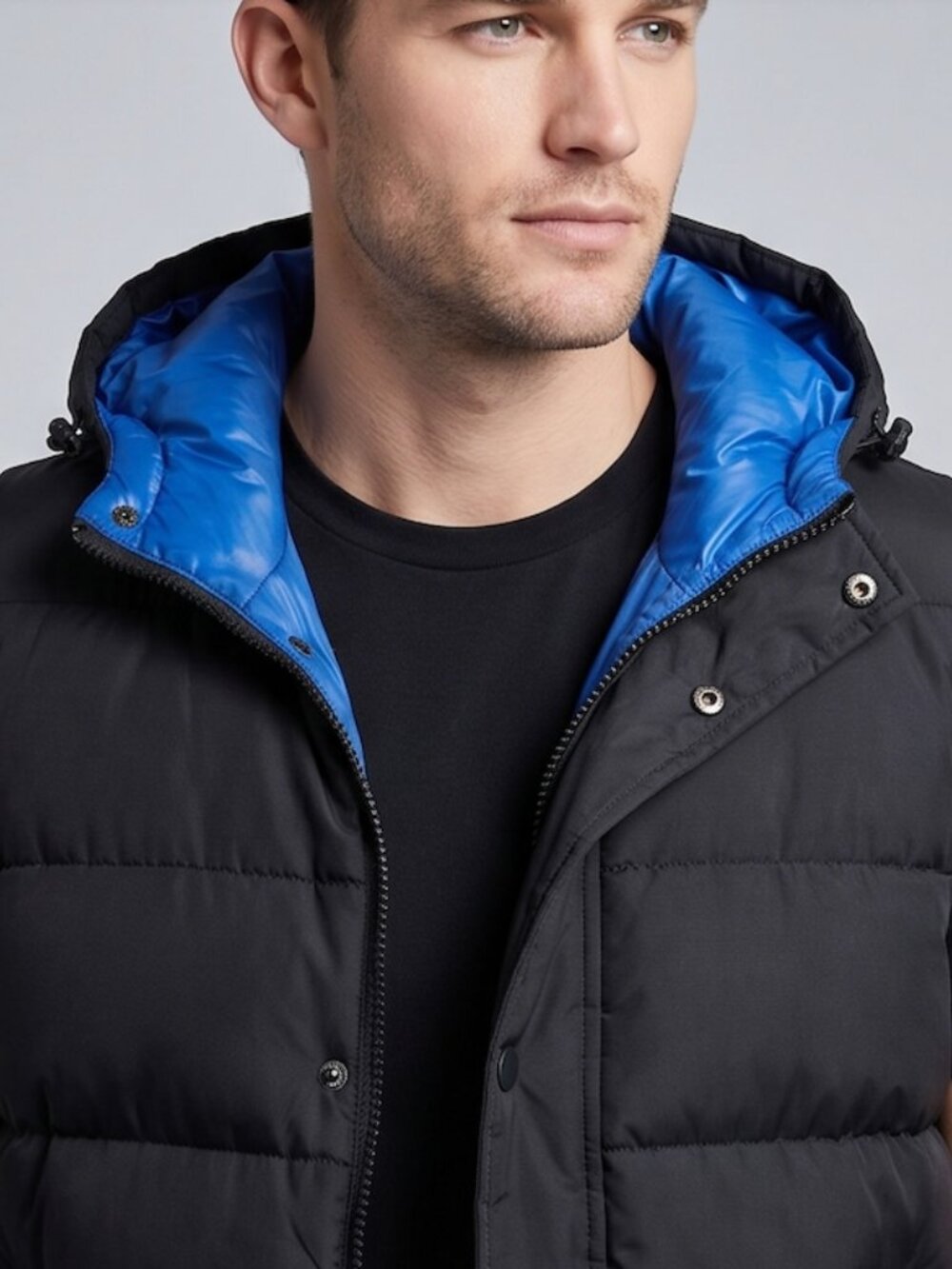 Guess Puffer Mens Vest With Hood Black - Picture 3 of 11